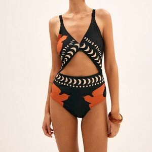 280 Bird Print Cutout One Piece Swimsuit